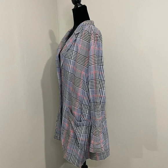 J. Jill Plaid Oversized Longline Cotton Blazer Red, White,‎ and Blue - Picture 7 of 12